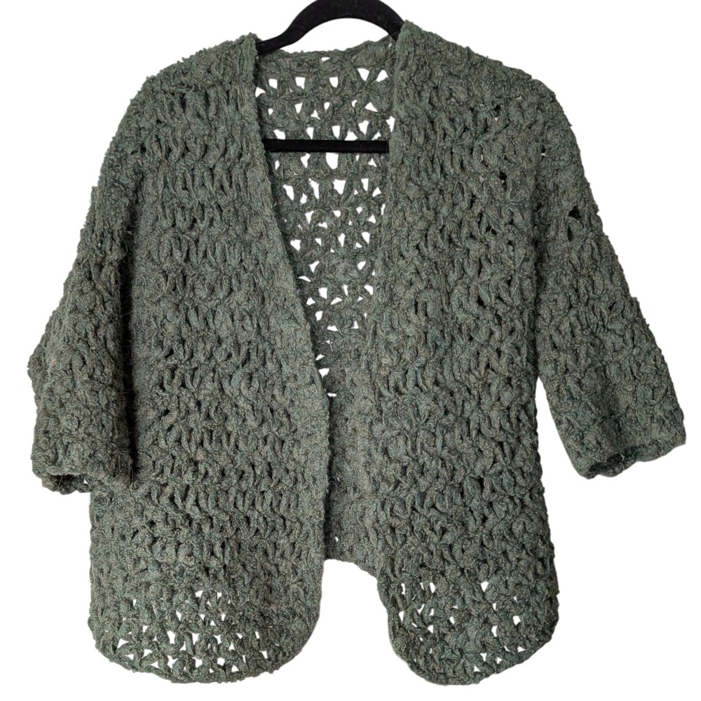 Peru Alpaca Wool Blend Knit Cardigan Women Green Chunky Forest Fairy Goblin‎